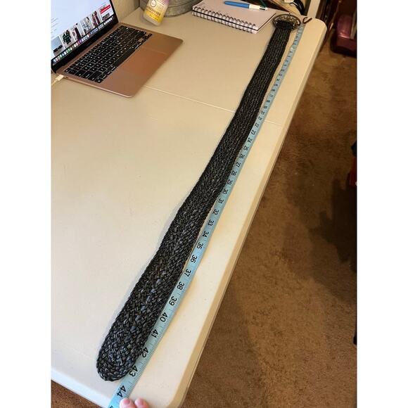 Black Woven Weaved Vegan Leather Free Size Round Buckle Belt Size Large - Picture 8 of 11